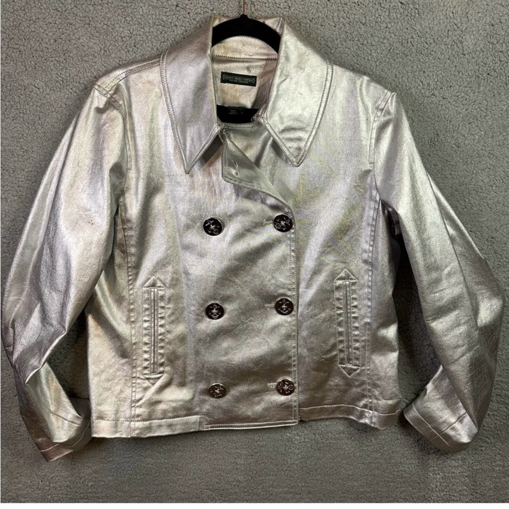 Lauren Jeans Co Ralph Lauren Coat
Women's Large Doble Breast Silver Moto jacket.